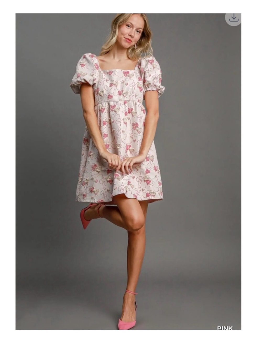 Floral Puff-Sleeve Square Neck Mini Dress in Pink